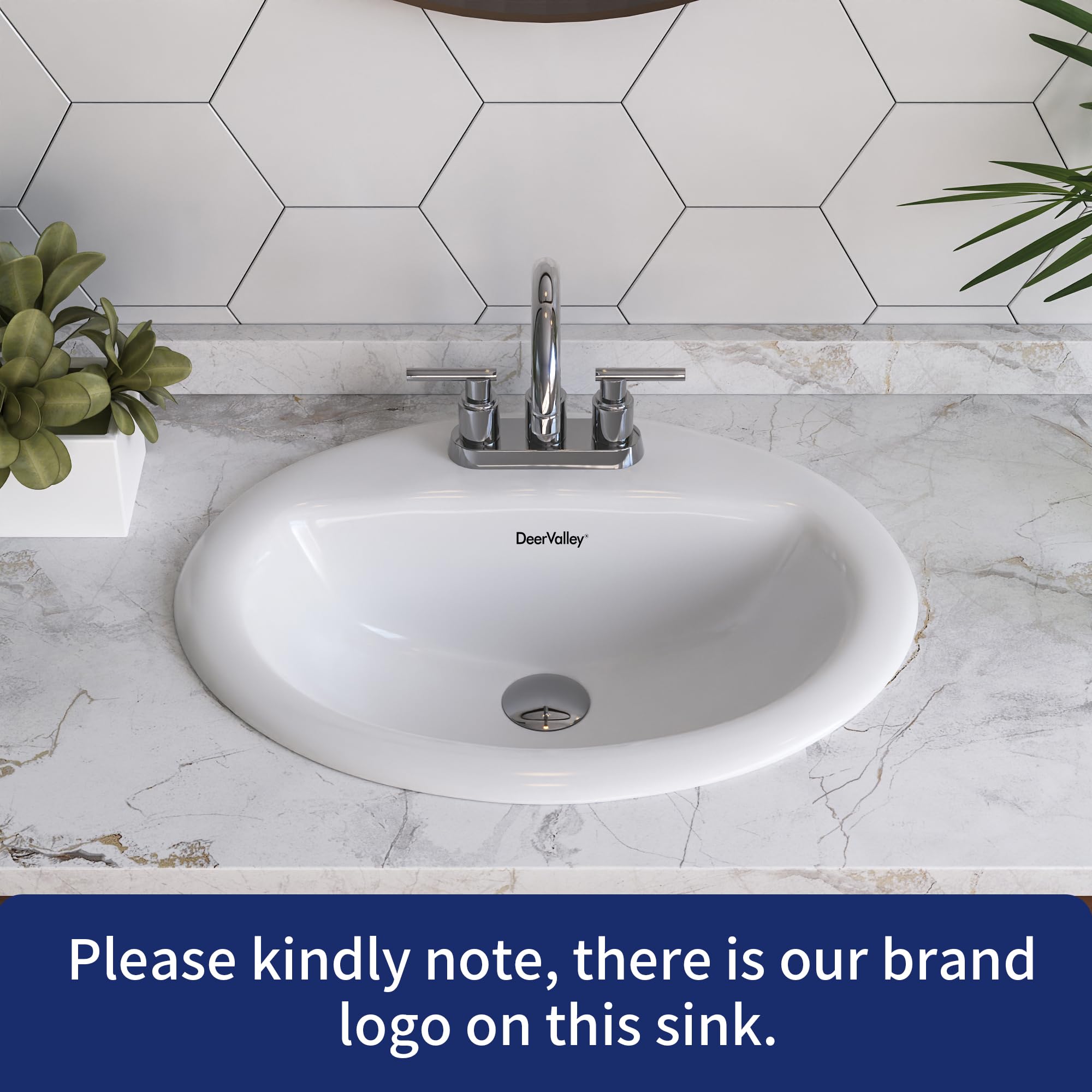 DeerValley 20x17 Inch Oval Ceramic Drop-in Bathroom Sink, White